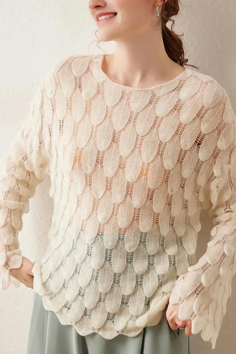 Ultra-Light 100 Cashmere Leaf-Knit Sweater