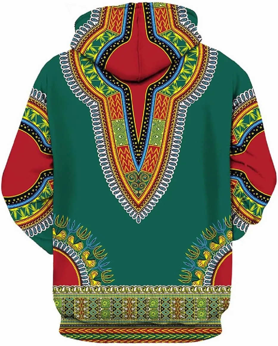 Unisex Dashiki Hoodie 3D Print African Ethnic Long Sleeve Pullover Sweatshirt