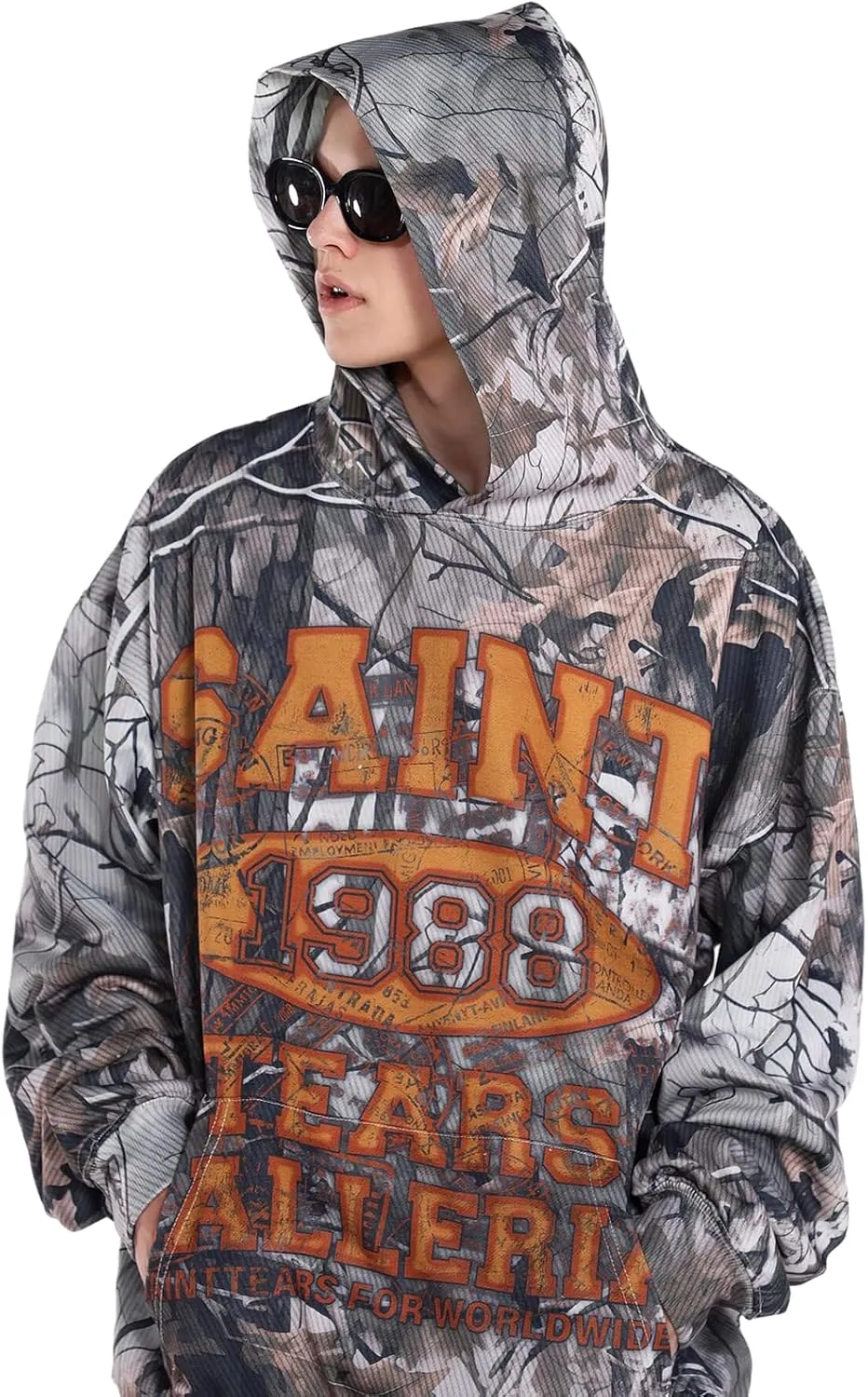 Unisex SAINT Hip Hop Vintage Full Patterm High Printed Loose Hooded Hoodie With Pocket