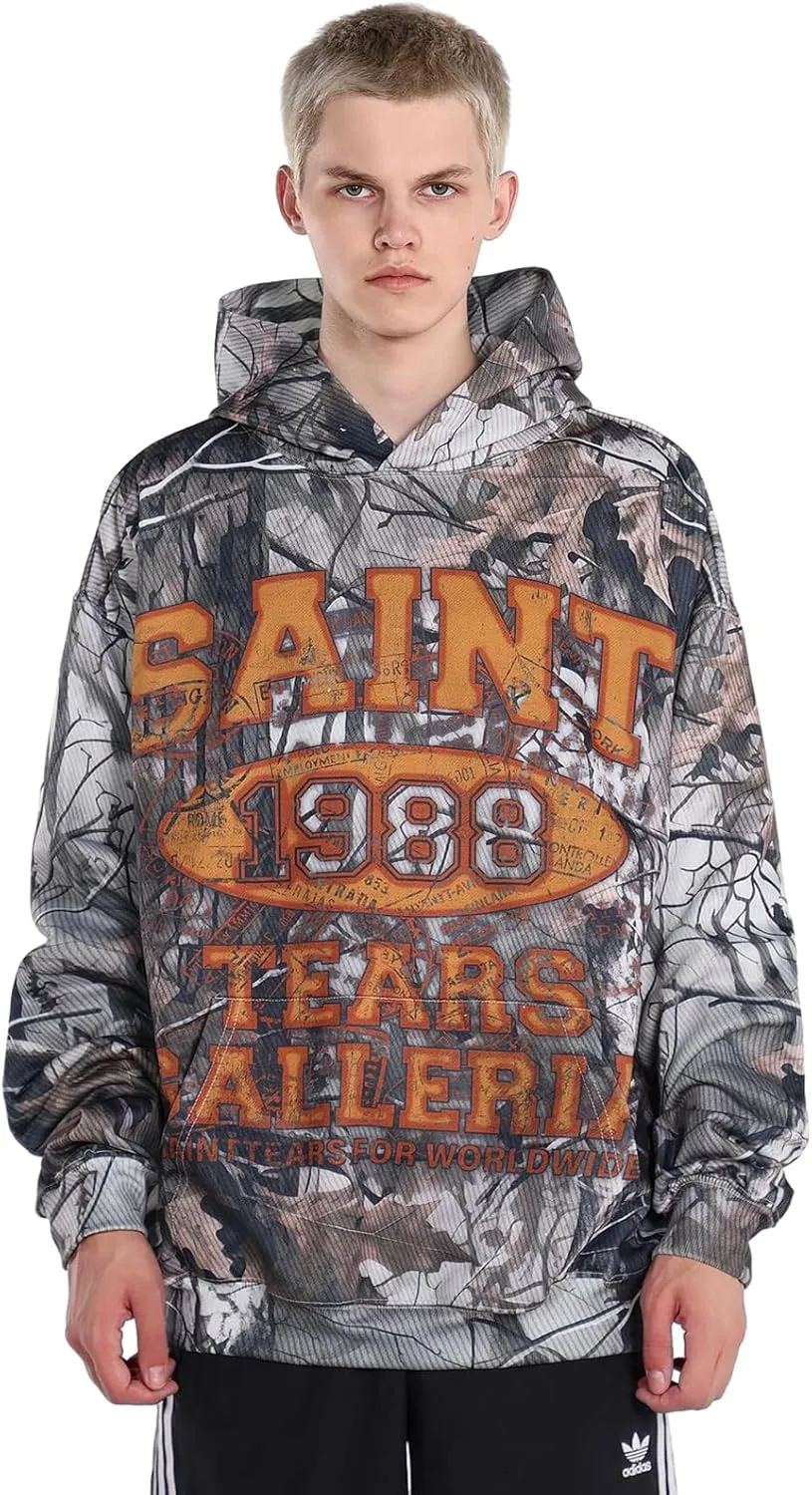 Unisex SAINT Hip Hop Vintage Full Patterm High Printed Loose Hooded Hoodie With Pocket