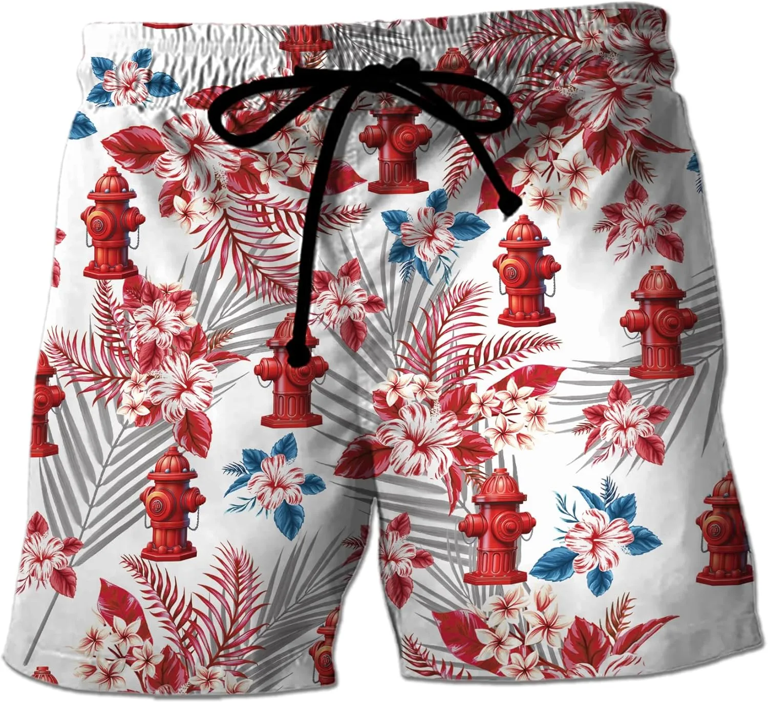 V-DECORPARKS Firefighter Mens Swim Trunks - Labor Day Swimming Trunk for Men - Drawstring Beach Shorts, Mens Swim Shorts 28