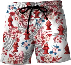 V-DECORPARKS Firefighter Mens Swim Trunks - Labor Day Swimming Trunk for Men - Drawstring Beach Shorts, Mens Swim Shorts 28