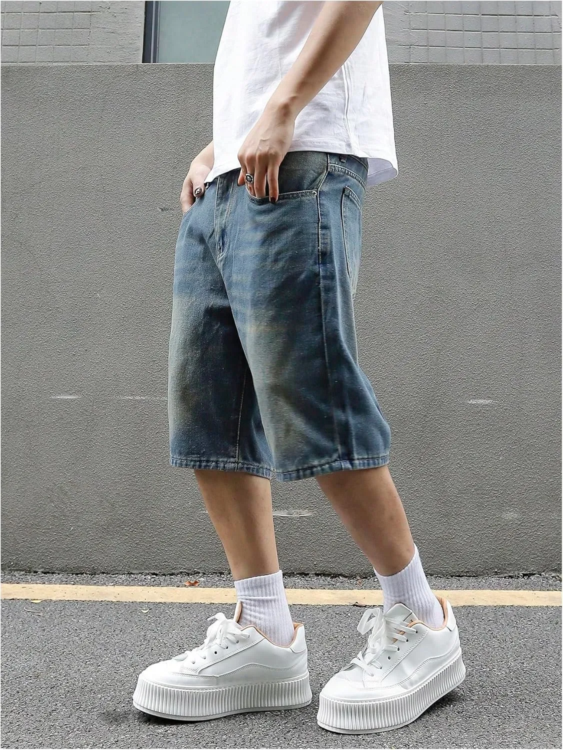 Verdusa Men's Baggy Bermuda Denim Shorts Streetwear Jean Short with Pockets