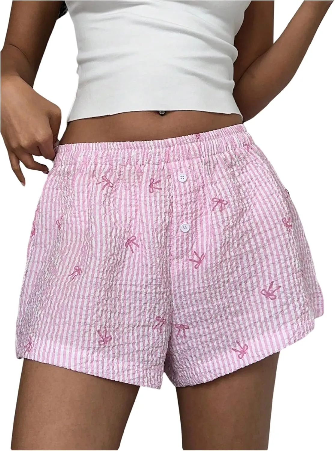 Verdusa Women's Floral Embroidery Elastic High Waist Scalloped Shorts