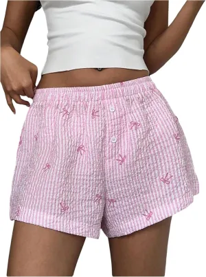 Verdusa Women's Floral Embroidery Elastic High Waist Scalloped Shorts