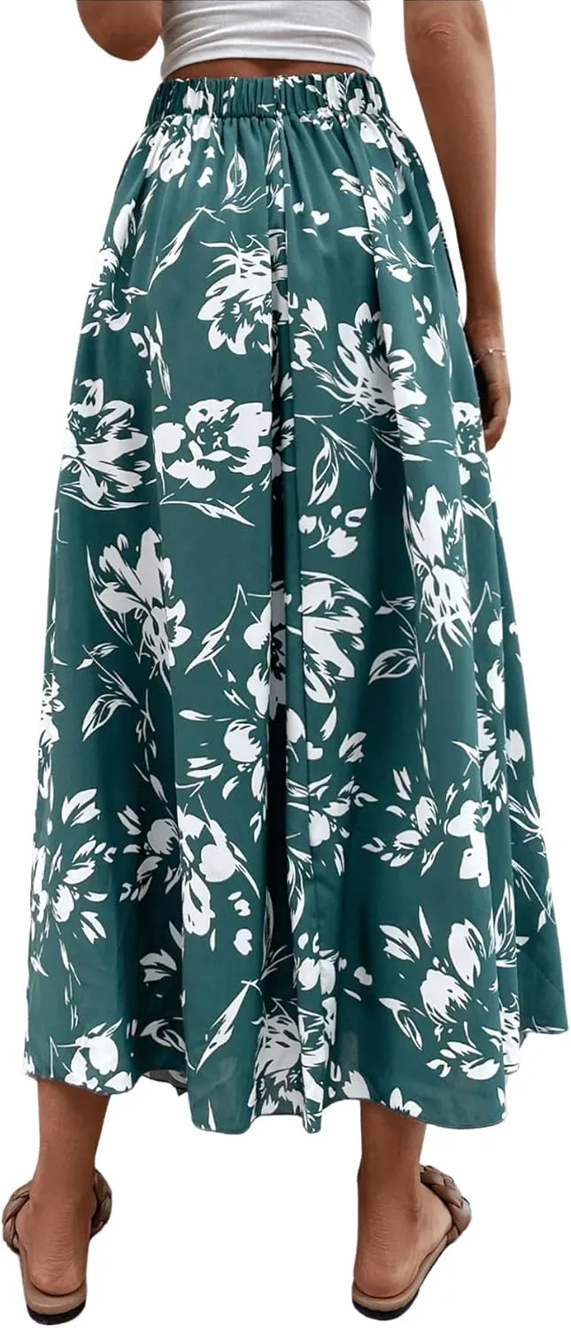 Verdusa Women's Floral Print Tie Up High Waist Belted Wrap A Line Maxi Skirt