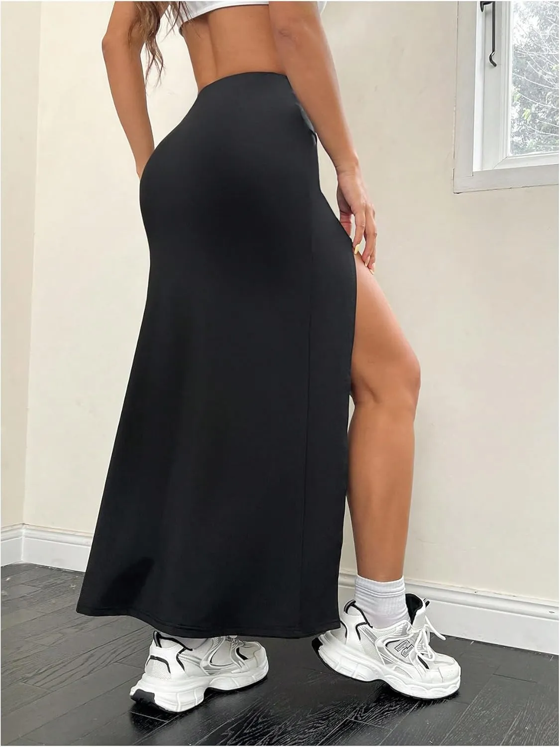 Verdusa Women's High Split Ruched Skirt Bodycon Long Skirts
