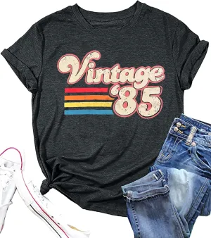 Vintage 1985 Shirt Women 40th Birthday Tshirt Forty Gift Shirts 40 Years of Birthday Party Tee Born in 1985 Novelty Top