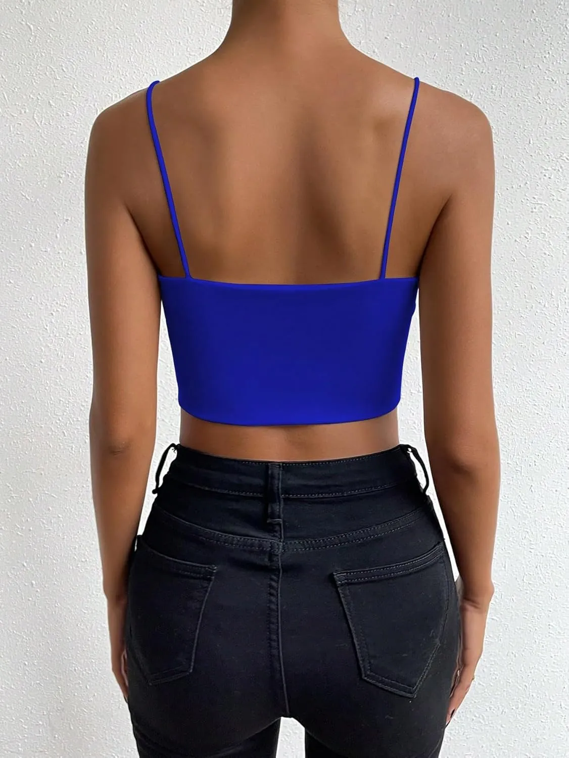 WDIRARA Women's Spaghetti Strap Solid Crop Cami Top Sleeveless Basic Cami Tank Tops