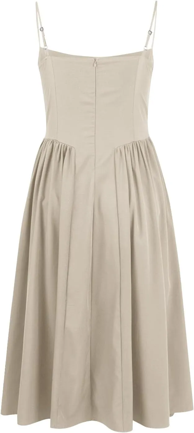 Wedding Guest Dresses for Women Elegant Spaghetti Strap Midi Dress Flowy Pleated Hem Low Cut Prom Dresses