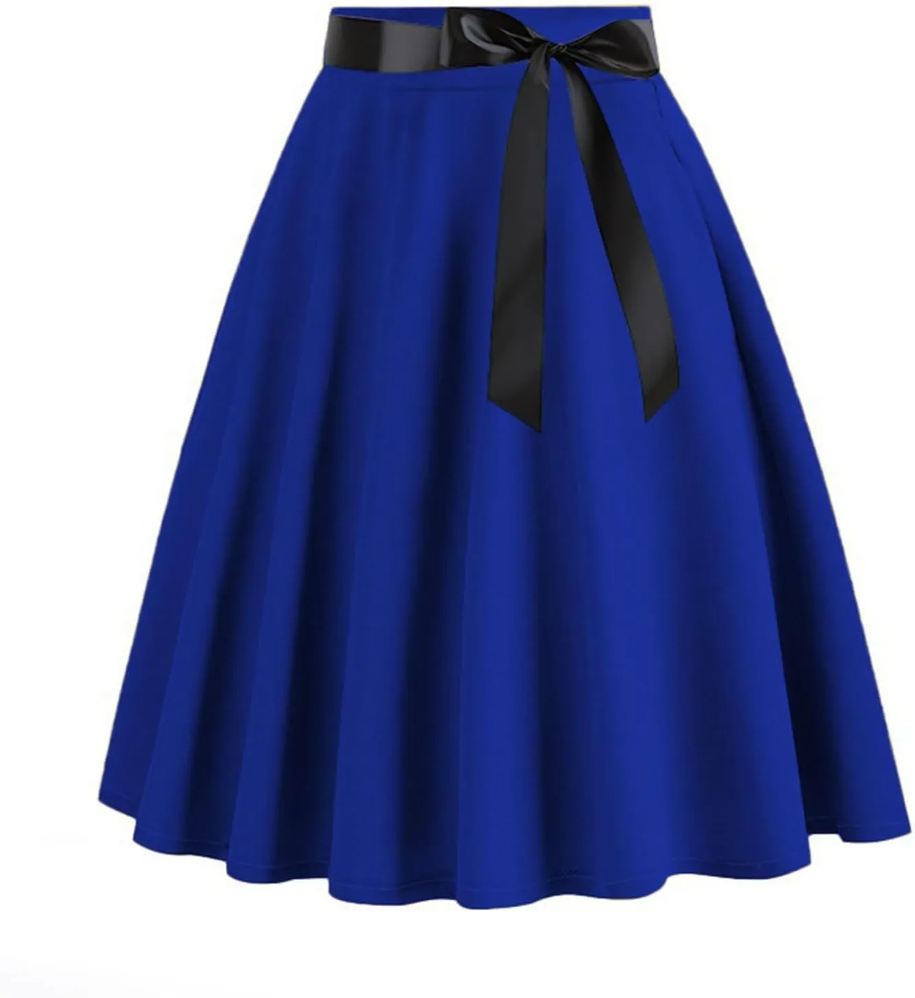 Women 50s Vintage Skirts Cosplay Retro Hepburn Style High Waist Midi Skirt Pleated Bow Belt Flared A-Line Swing Skirt