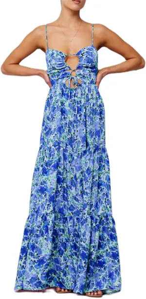 Women Boho Tie Shoulder Maxi Dress Y2k Floral Smocked Tiered Patchwork Long Dress Sleeveless Flowy Beach Sundresses