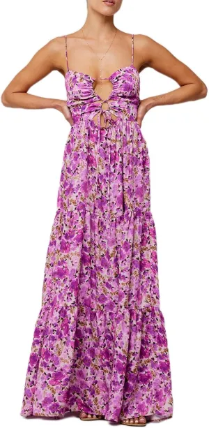 Women Boho Tie Shoulder Maxi Dress Y2k Floral Smocked Tiered Patchwork Long Dress Sleeveless Flowy Beach Sundresses