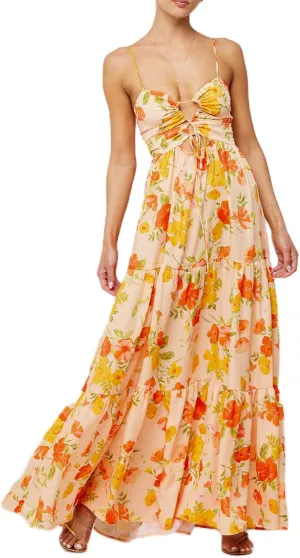 Women Boho Tie Shoulder Maxi Dress Y2k Floral Smocked Tiered Patchwork Long Dress Sleeveless Flowy Beach Sundresses