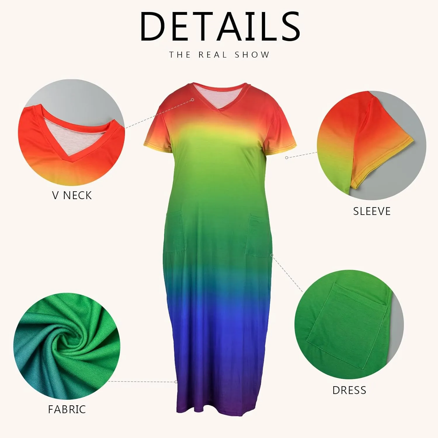 Women Casual T-Shirt Dress V Neck Short Sleeve with Front Two Pockets Solid Color Oversize Dresses
