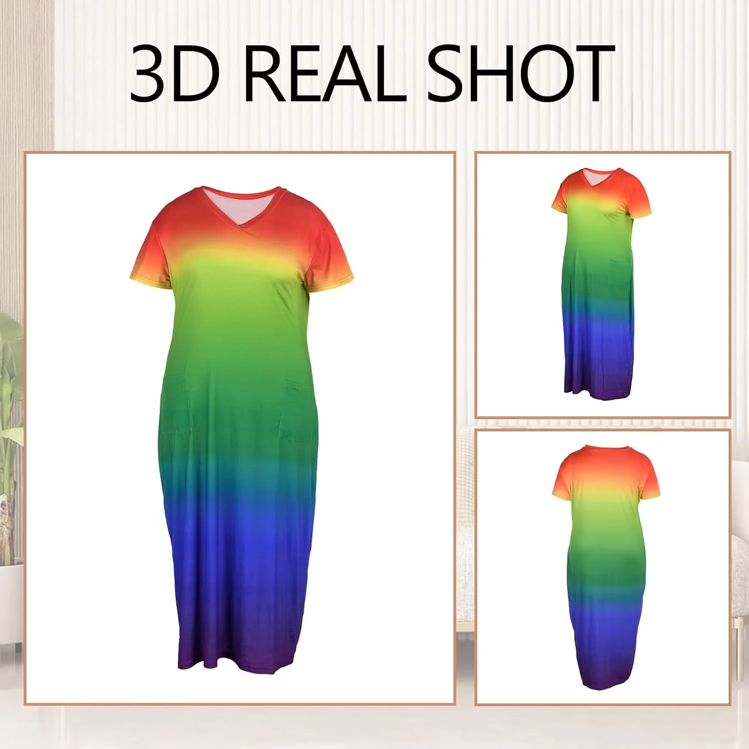 Women Casual T-Shirt Dress V Neck Short Sleeve with Front Two Pockets Solid Color Oversize Dresses