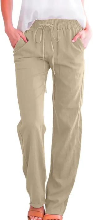 Women Cotton Linen Summer Baggy Pants Low Waist Wide Leg Plus Size Pant Trousers Office
