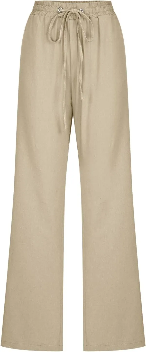 Women Cotton Linen Summer Baggy Pants Low Waist Wide Leg Plus Size Pant Trousers Office