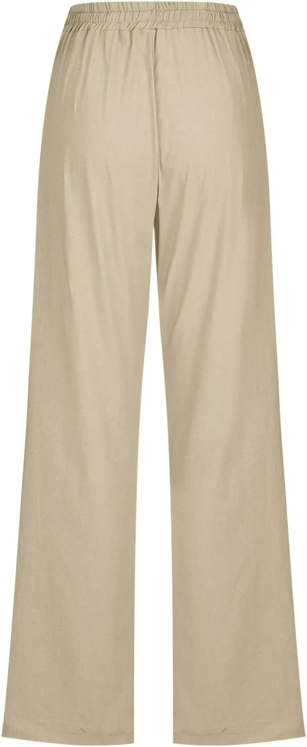 Women Cotton Linen Summer Baggy Pants Low Waist Wide Leg Plus Size Pant Trousers Office