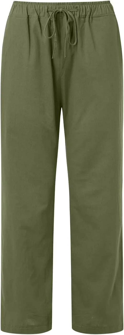 Women Cotton Linen Summer Palazzo Pant Trousers High Waist Straight Loose Fit Palazzo Pants Beach