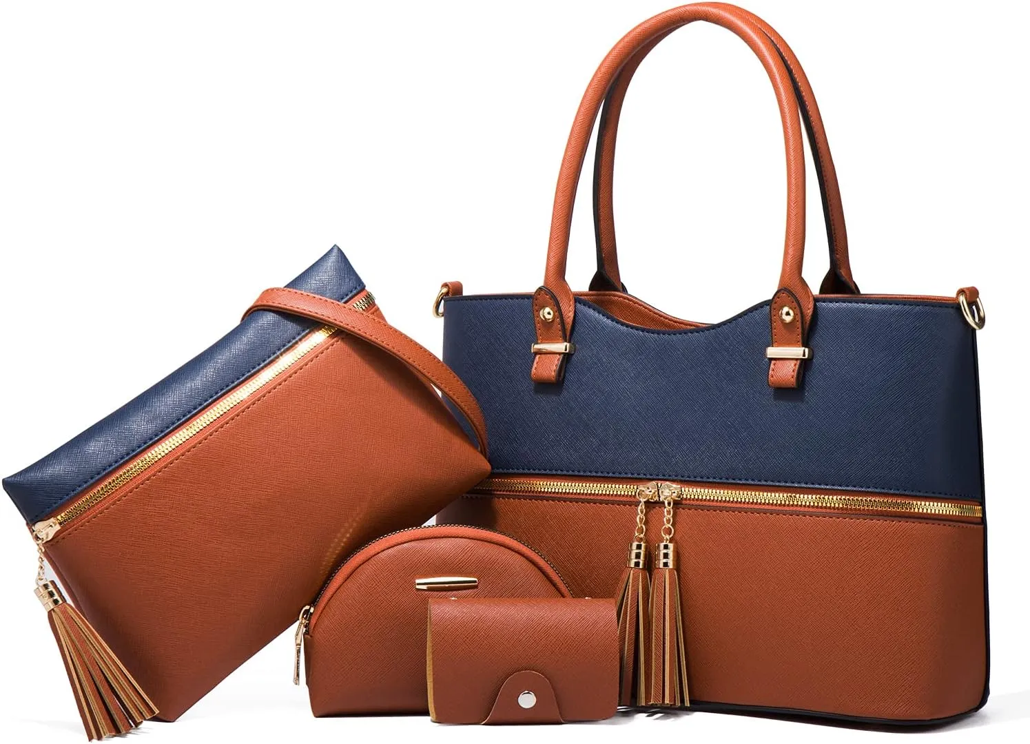 Women Handbag 4pcs Set Tote Leather Top Handle Shoulder Bag Satchel Card Purses