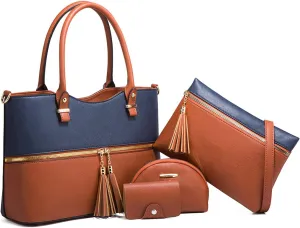 Women Handbag 4pcs Set Tote Leather Top Handle Shoulder Bag Satchel Card Purses