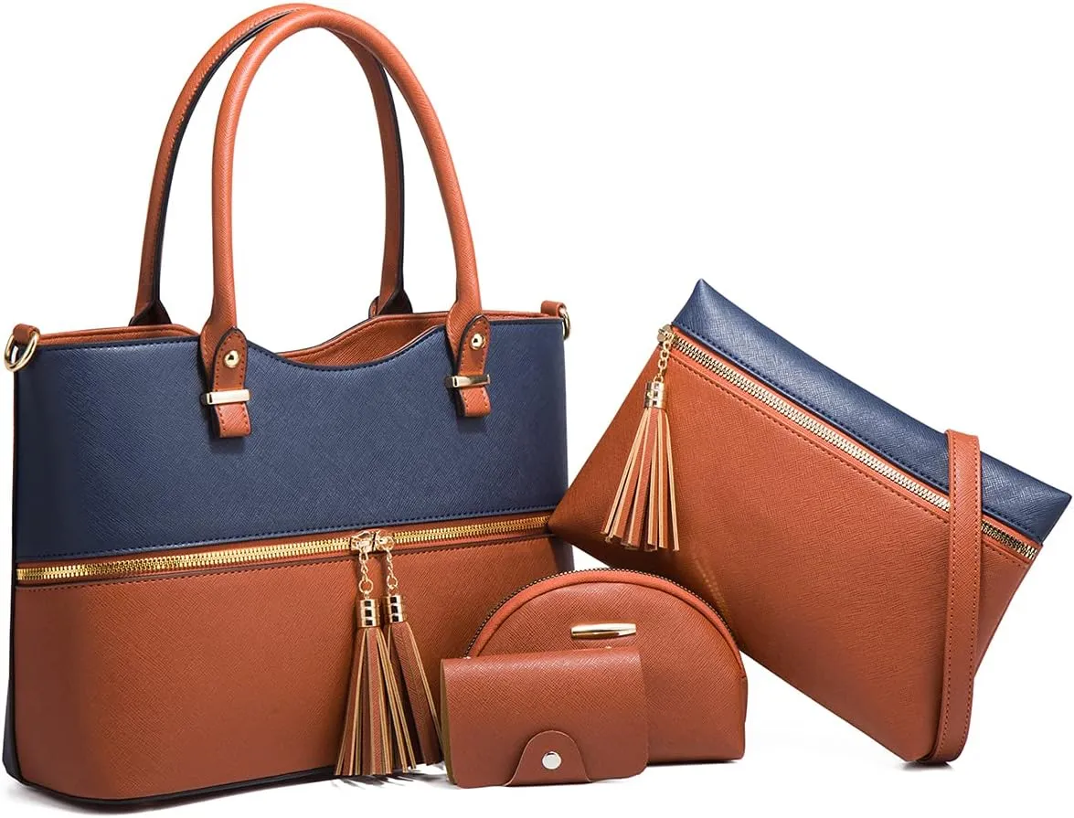 Women Handbag 4pcs Set Tote Leather Top Handle Shoulder Bag Satchel Card Purses