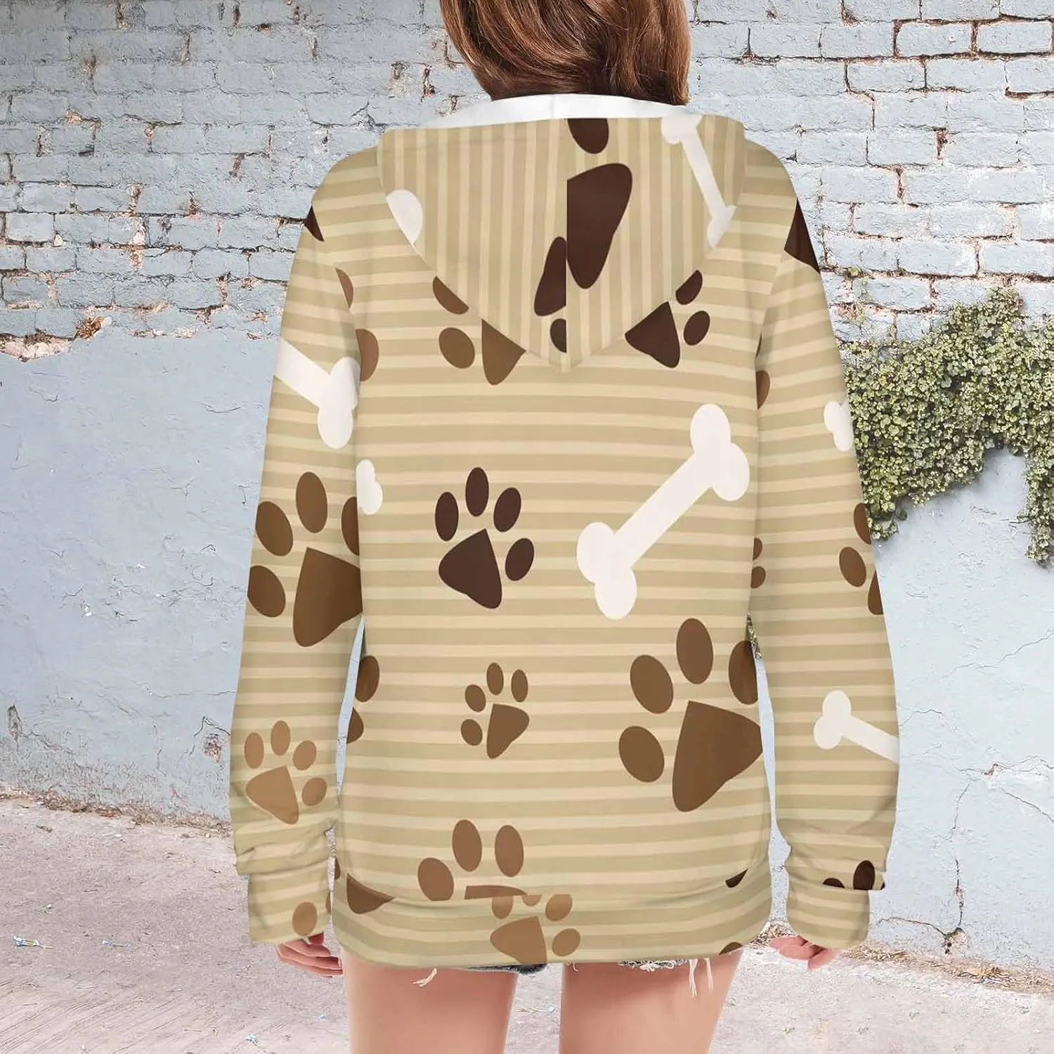 Women Hoodie Boston Terrier Pattern Oversized Drawstring Sweatshirts Hoodies Long Sleeve Shirts Pullover Clothes