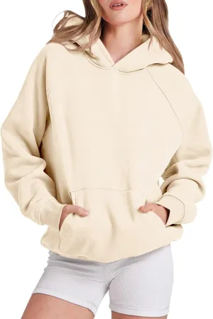 Women Hoodies Fleece Oversize Sweatshirt Casual Basic Long Sleeve Athletic Workout Pullover Fall Clothes