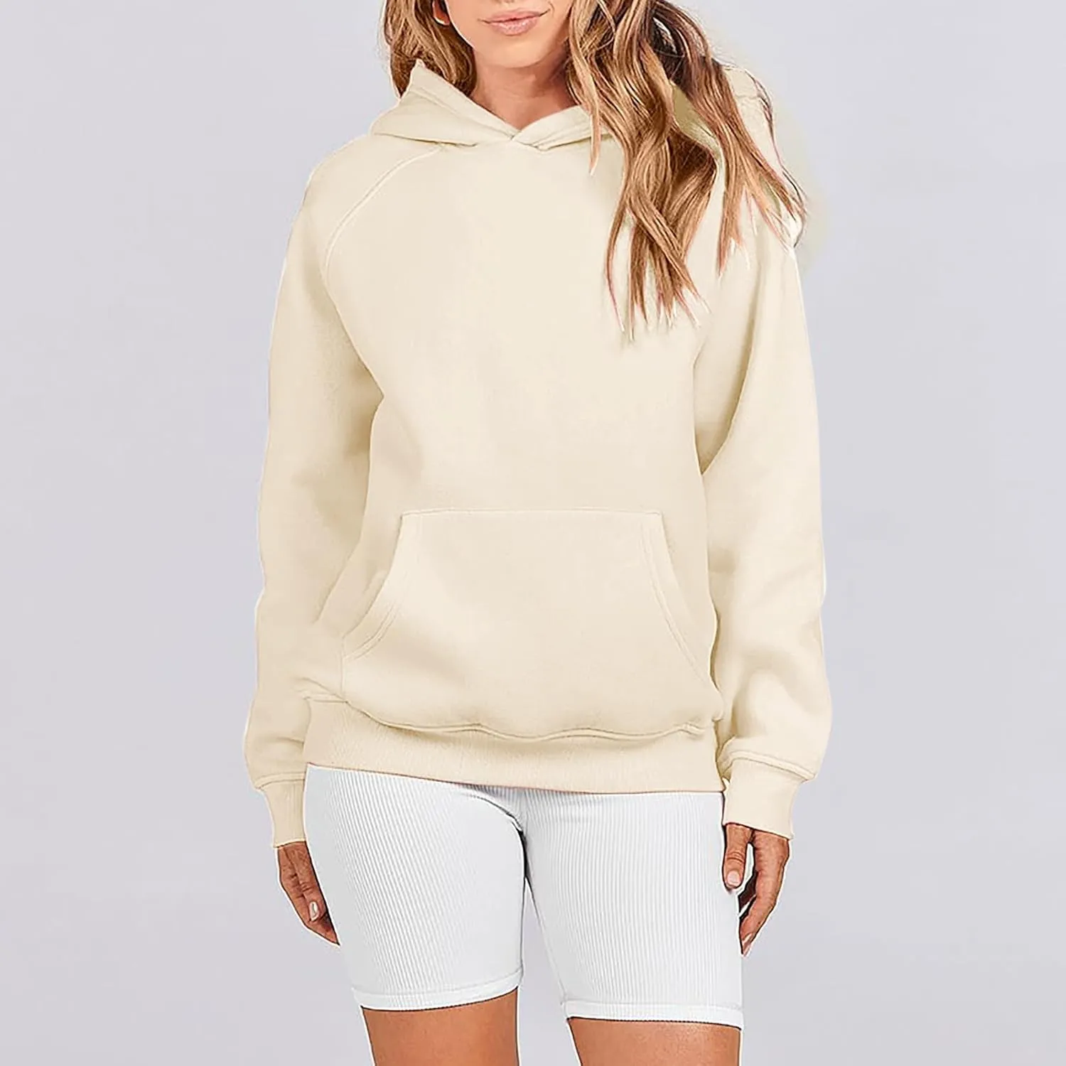 Women Hoodies Fleece Oversize Sweatshirt Casual Basic Long Sleeve Athletic Workout Pullover Fall Clothes