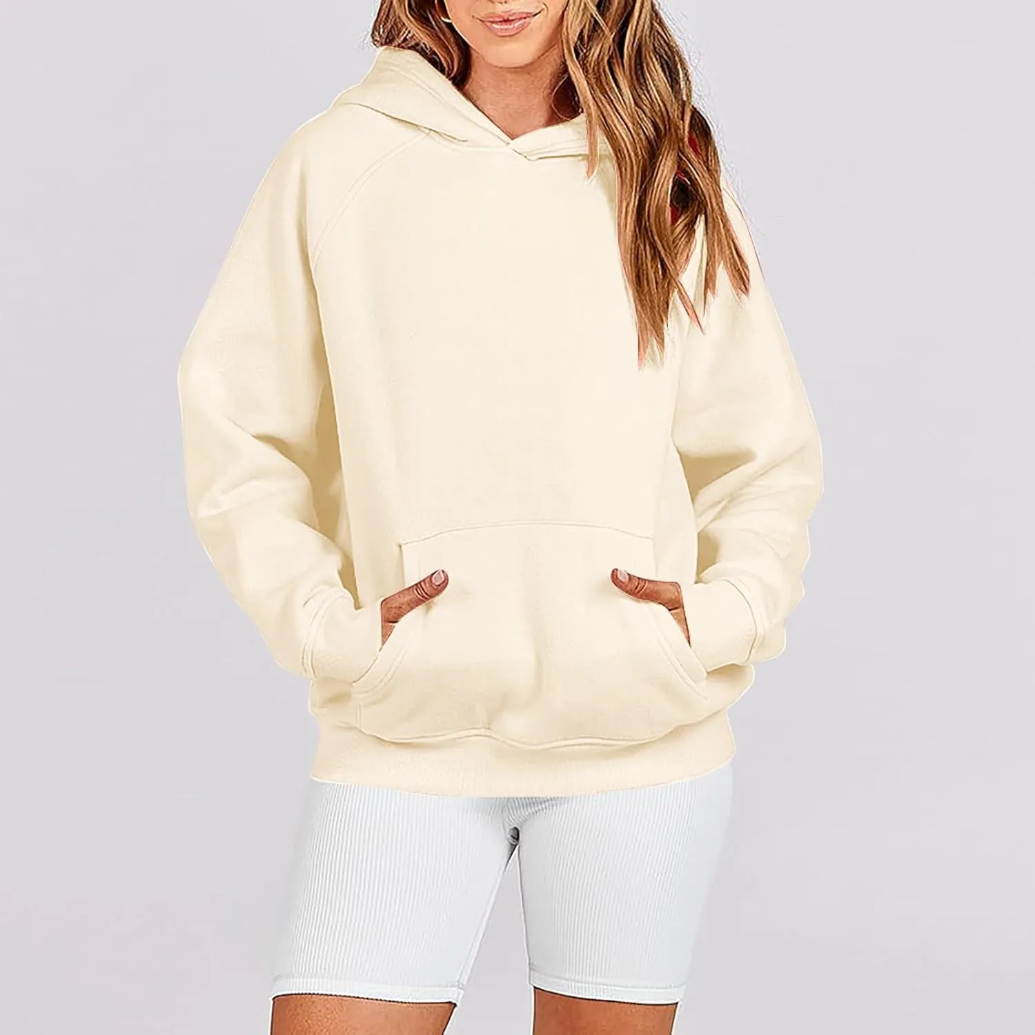 Women Hoodies Fleece Oversize Sweatshirt Casual Basic Long Sleeve Athletic Workout Pullover Fall Clothes