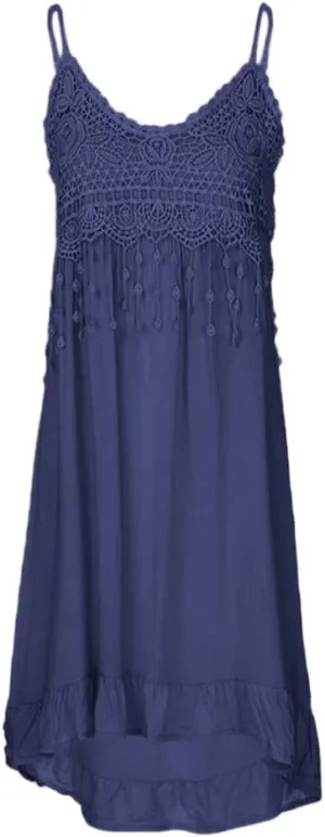 Women Lace Patchwork Boho Midi Dress Summer Ruffle Spaghetti Strap Cami Dresses Flowy Swing Sundress 2025 Plus Size