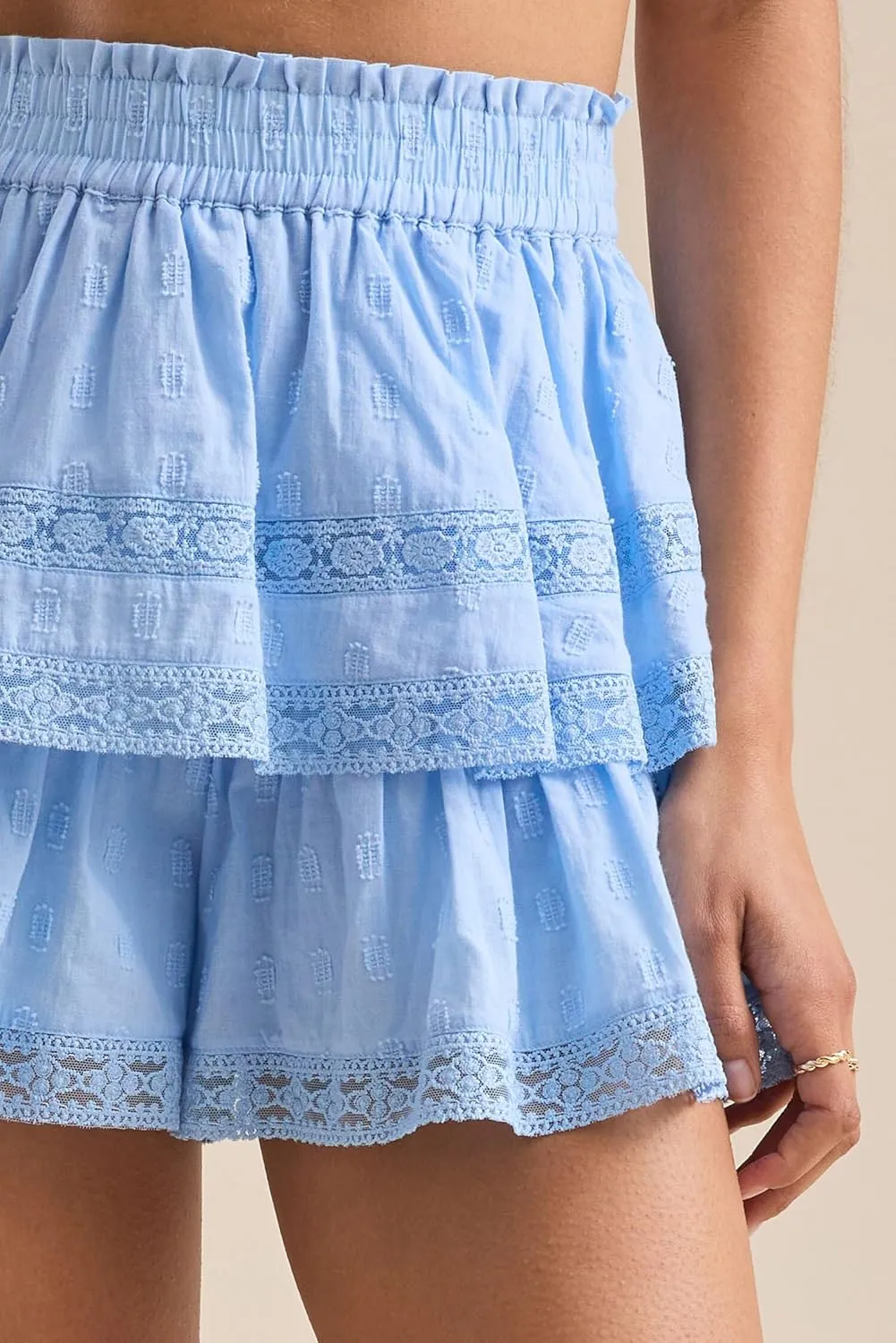 Women Layered Lace Shorts Floral Print Elastic Waist Ruffle Tiered Short Y2k Flowy Skort Beach Going Out