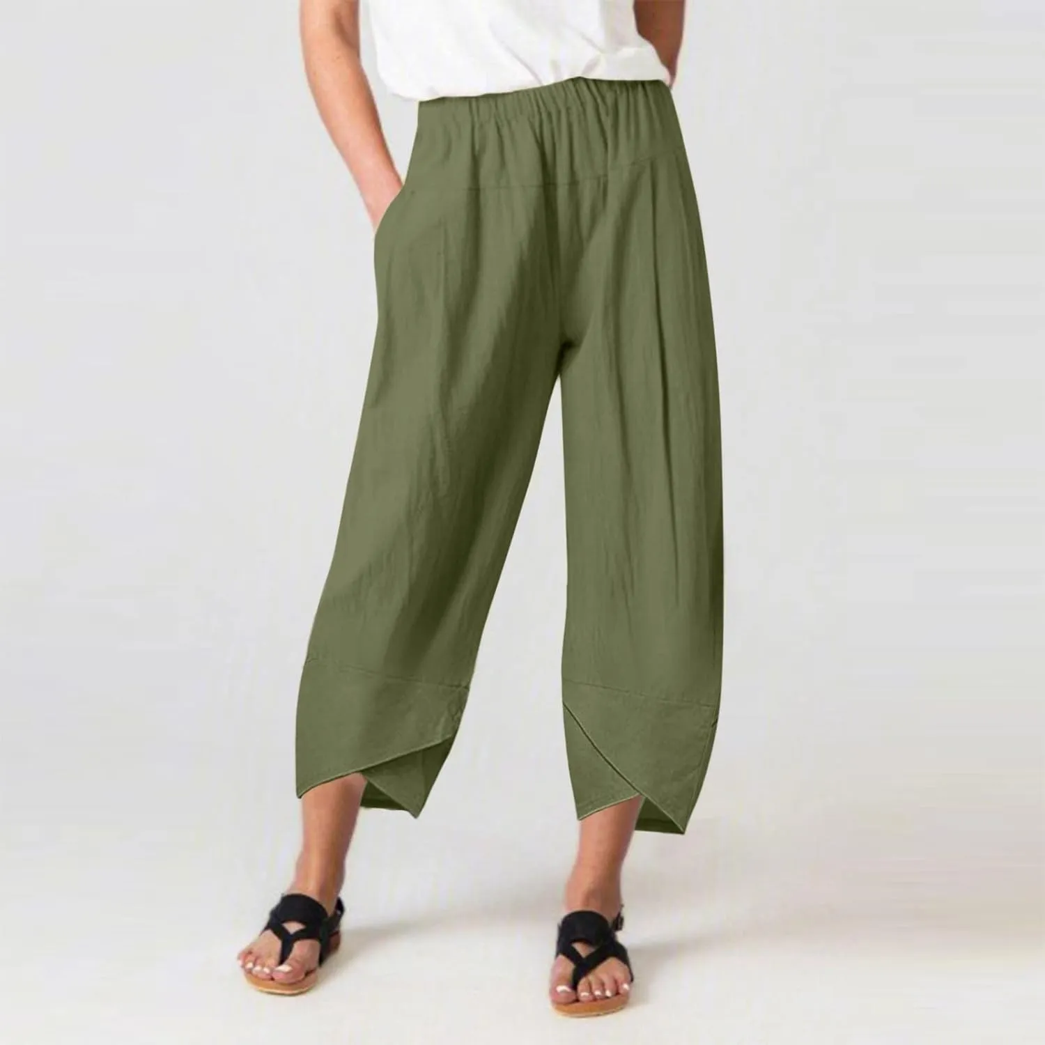 Women Linen Blend Summer Letter Patched Pants High Waist Long Lounge Plus Size Palazzo Lounge Pants Trendy