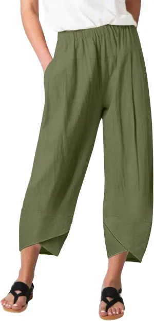 Women Linen Blend Summer Letter Patched Pants High Waist Long Lounge Plus Size Palazzo Lounge Pants Trendy