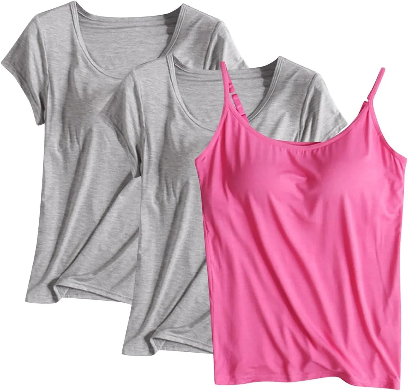 Women Modal Tank Tops 3 Pack with Built in Bras Yoga Athletic Camisole Top Comfy Lounge Camis Soft Cotton Undershirts