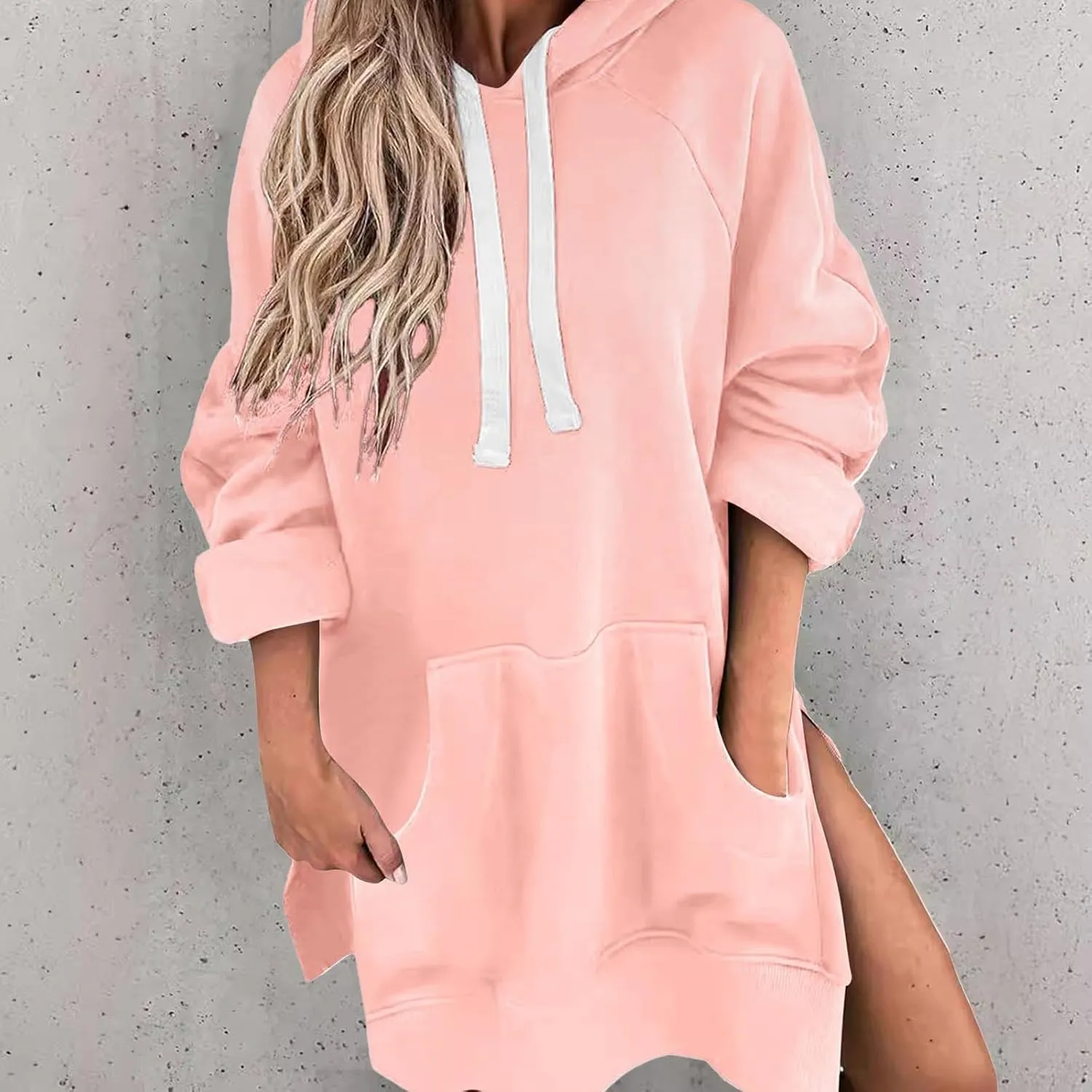 Women Oversized Hoodie Dress Pullover Long Sleeve Winter Front Pocket Sweatshirt Fall Tops Casual Maxi Loungewear