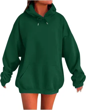 Women Oversized Hoodies Casual Long Sleeve Pullover Winter Plus Size Drop Shoulder Pocket Sweatshirts Trendy