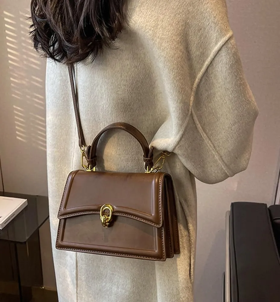 Women PU Leather Tote Handbgs Retro Top Handle Purse Mini Square Crossbody Satchel