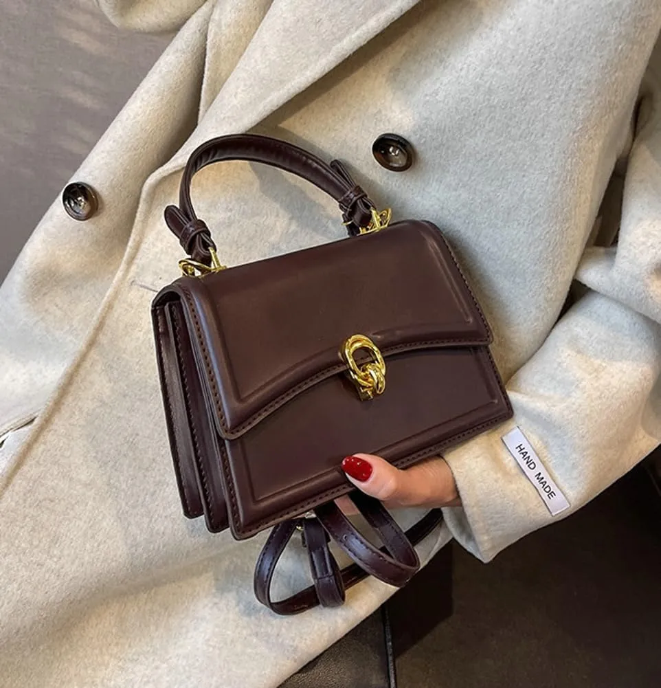 Women PU Leather Tote Handbgs Retro Top Handle Purse Mini Square Crossbody Satchel