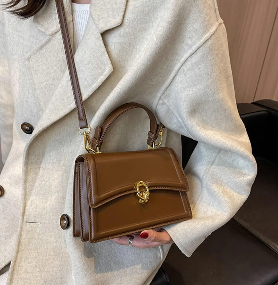 Women PU Leather Tote Handbgs Retro Top Handle Purse Mini Square Crossbody Satchel