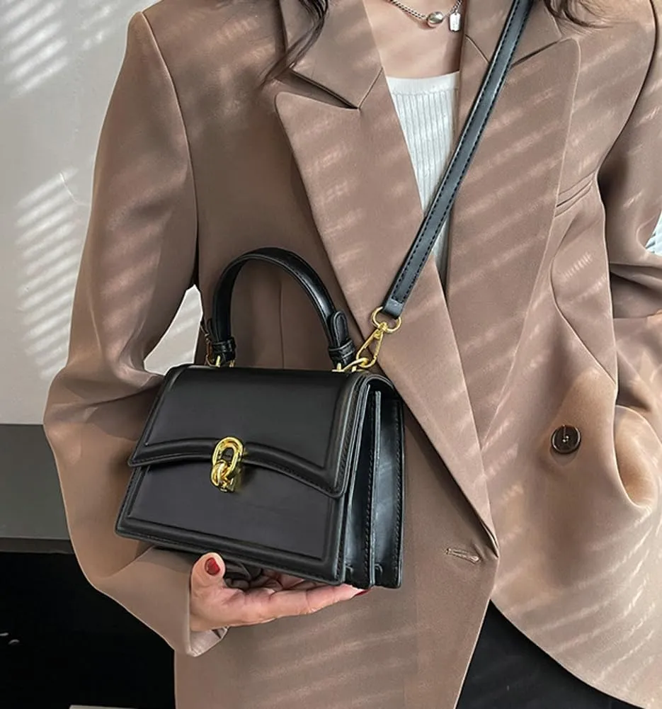 Women PU Leather Tote Handbgs Retro Top Handle Purse Mini Square Crossbody Satchel