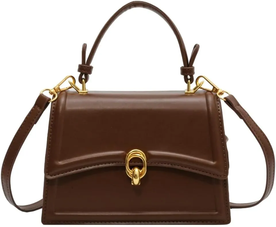 Women PU Leather Tote Handbgs Retro Top Handle Purse Mini Square Crossbody Satchel