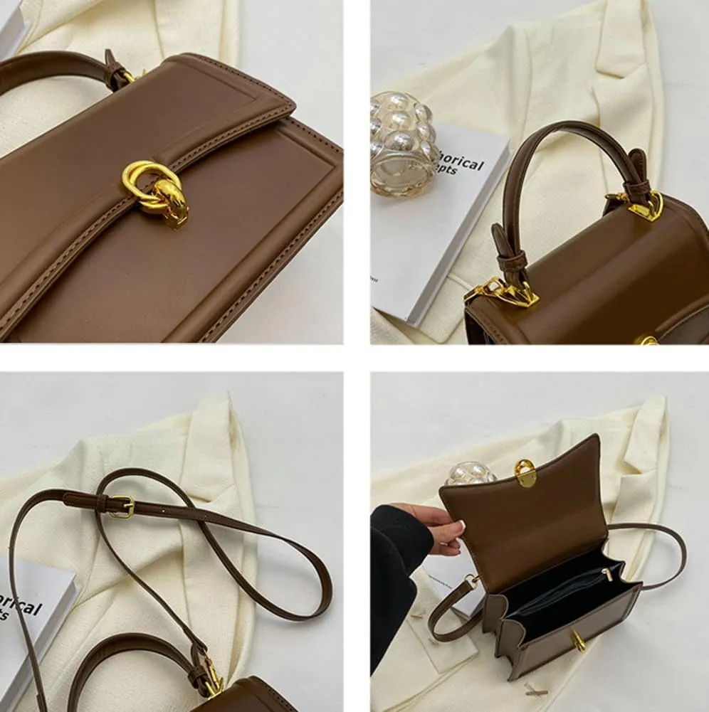 Women PU Leather Tote Handbgs Retro Top Handle Purse Mini Square Crossbody Satchel