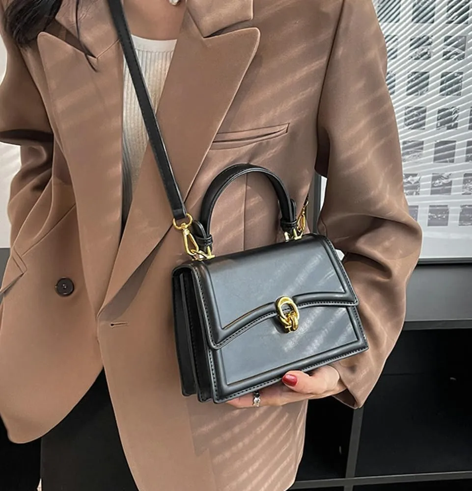 Women PU Leather Tote Handbgs Retro Top Handle Purse Mini Square Crossbody Satchel