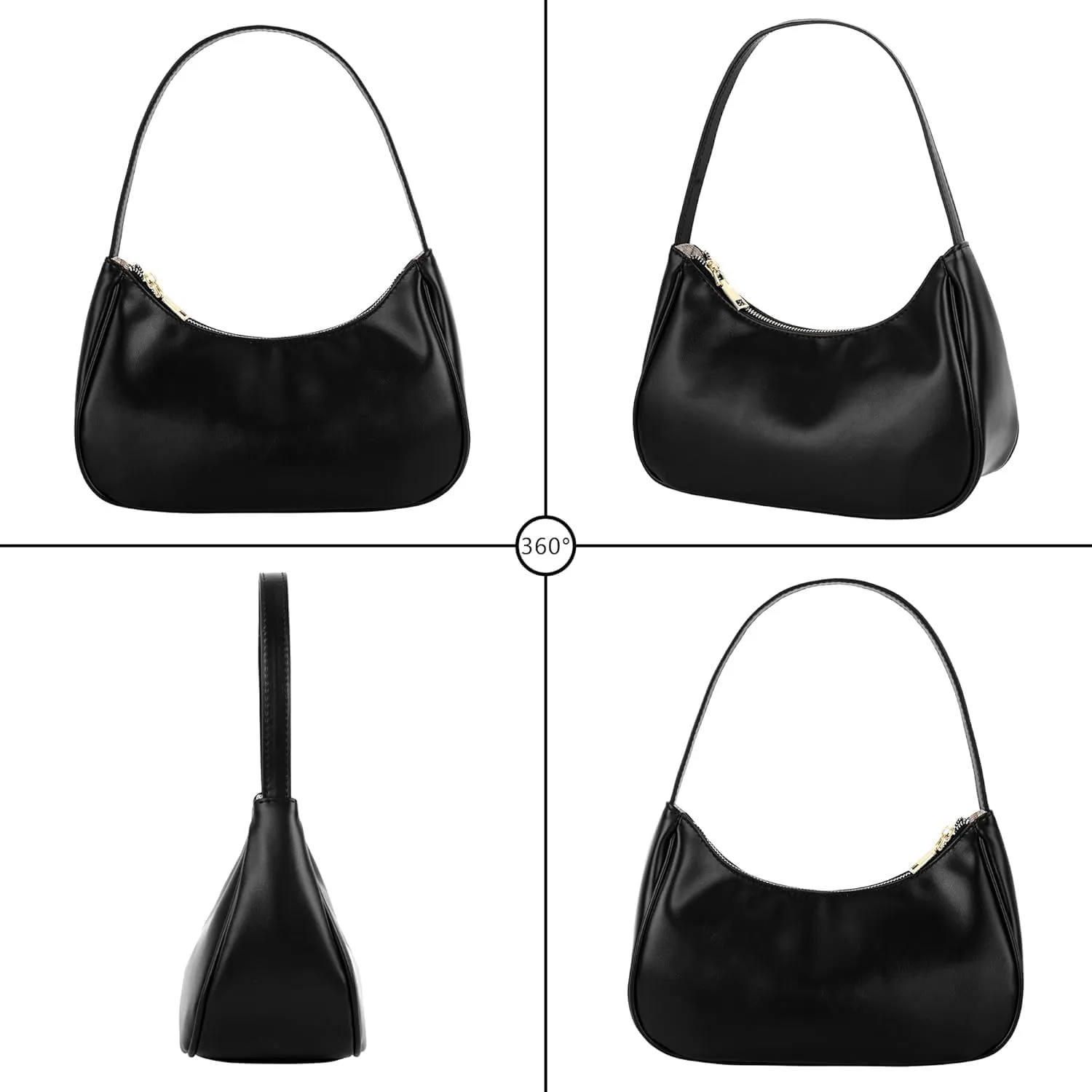 Women Small PU Leather Shoulder Bag Armpit Bag Top-handle Bag Zipper Closure