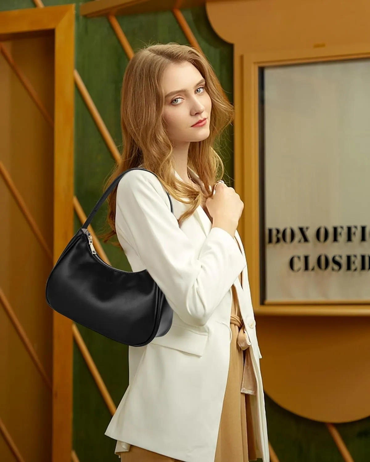 Women Small PU Leather Shoulder Bag Armpit Bag Top-handle Bag Zipper Closure