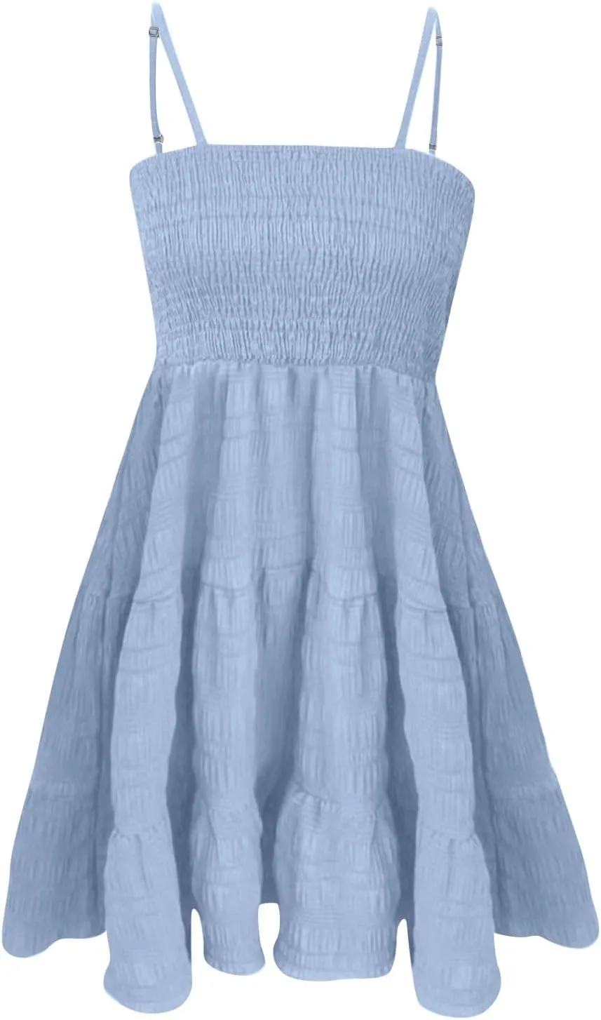Women Summer Dresses Square Neck Casual Sleeveless 2025 Dress Smocked Sundress A Line Tiered Beach Dress