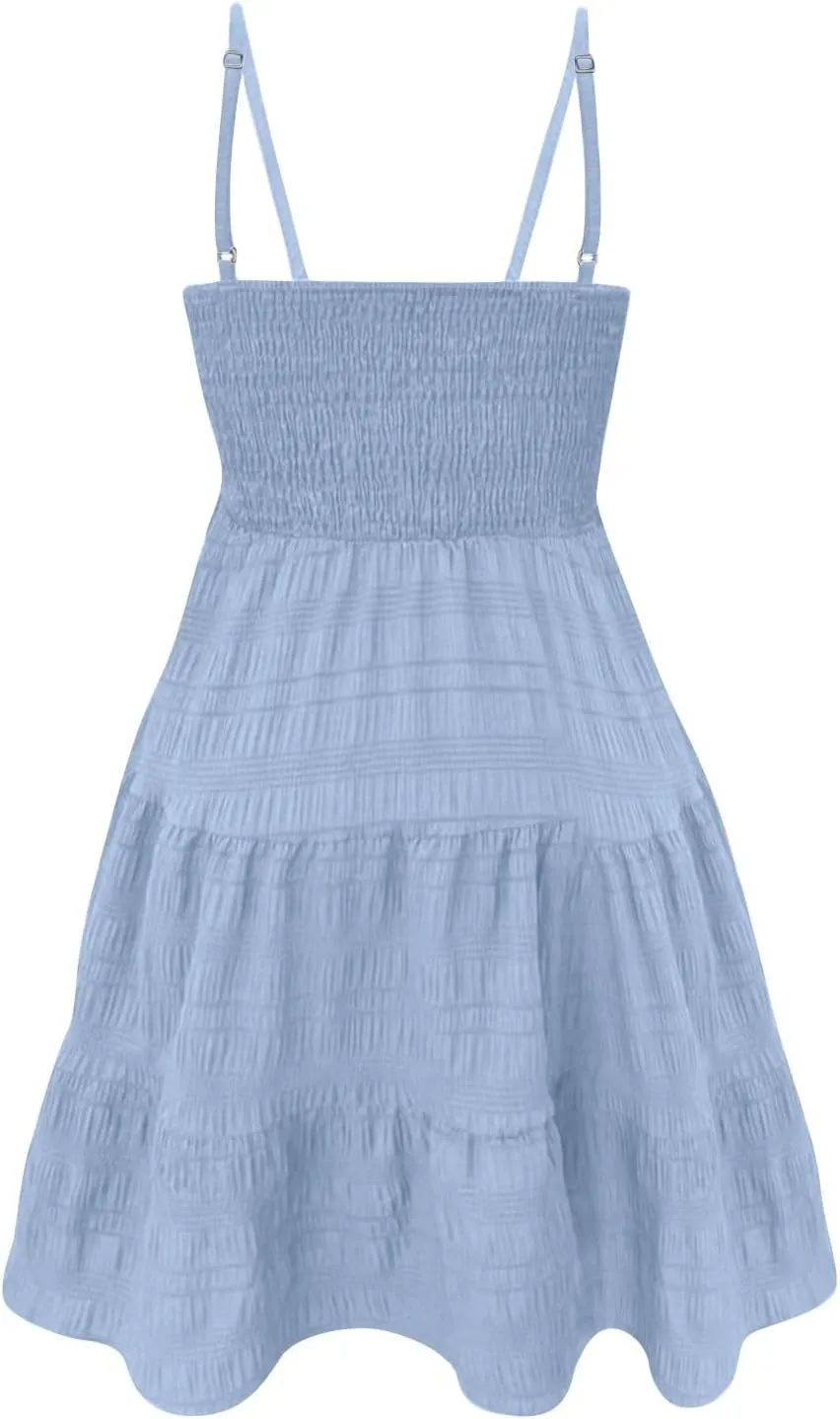 Women Summer Dresses Square Neck Casual Sleeveless 2025 Dress Smocked Sundress A Line Tiered Beach Dress