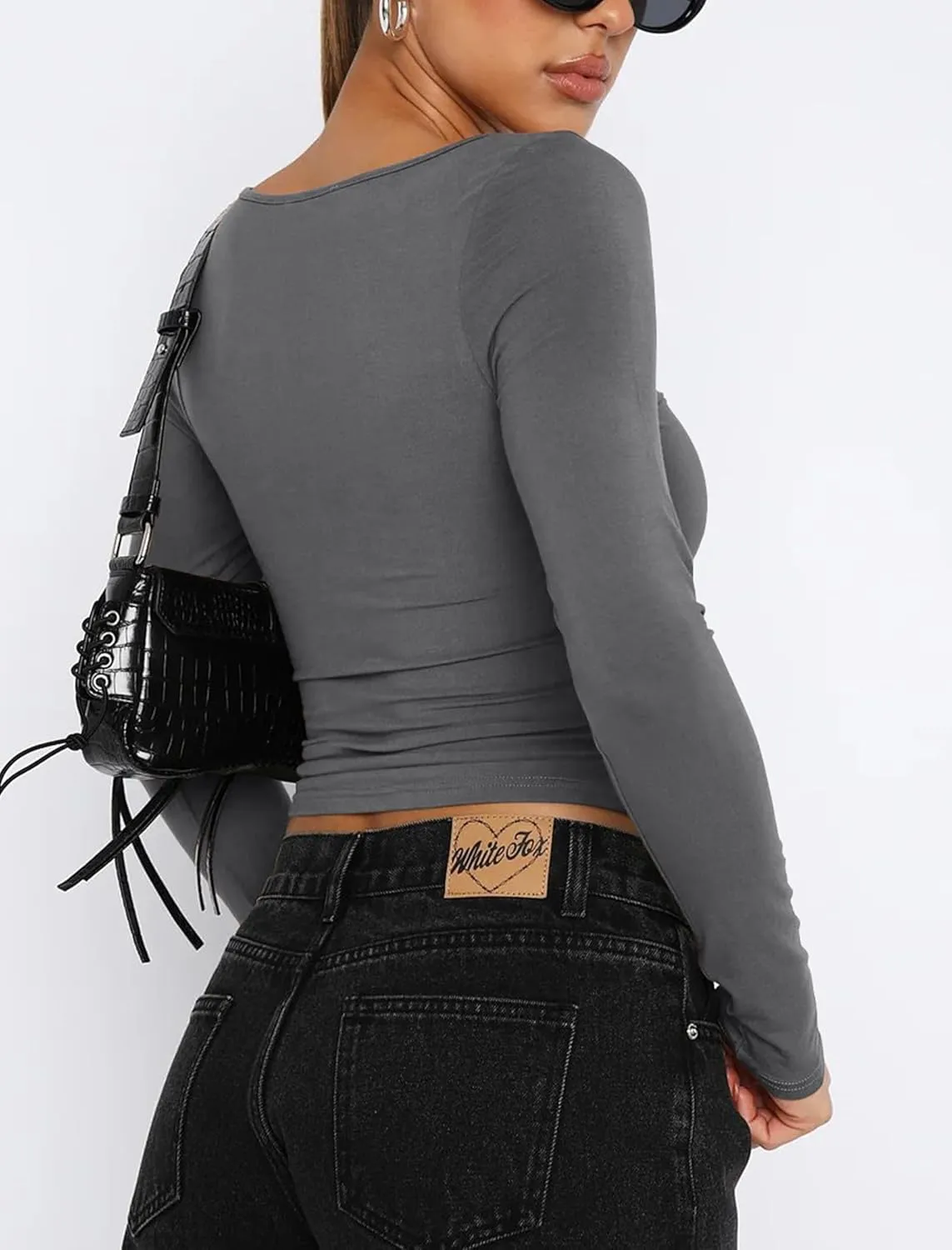 Women Sweetheart Neckline Basic Fitted Tops Long Sleeve Going Out Crop Tops Ruched T Shirts